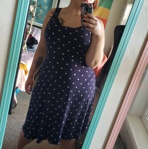 Blue and white polka dot swing dress